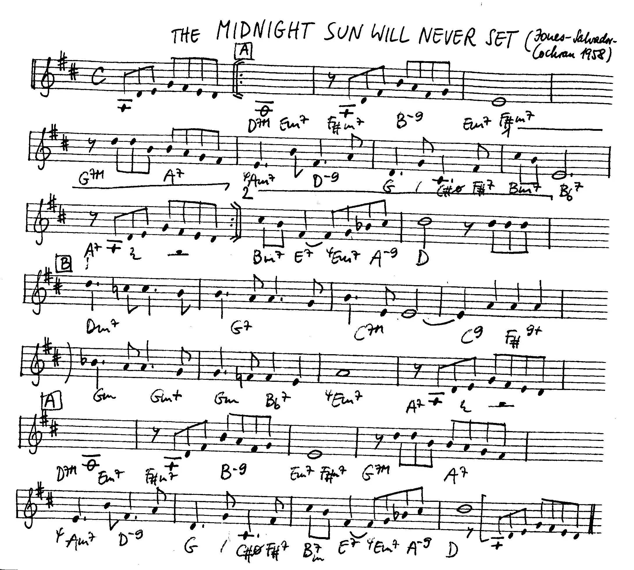 the midnight sun will never set free jazz leadsheet - Courtesy of the Jungle Jazz Band